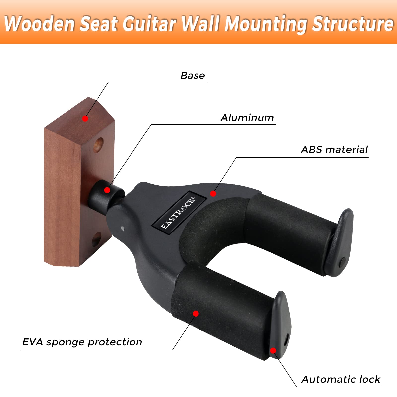 EASTROCK Guitar Wall Mount Locking, Hardwood Guitar Hanger Wall Mount Auto Lock, Adjustable Rotatable Guitar Holder Stand for Ac